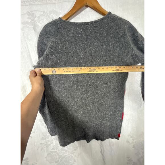 Vintage Sweater Large Gray Red Argyle Silk Angora Lambswool - Picture 10 of 12